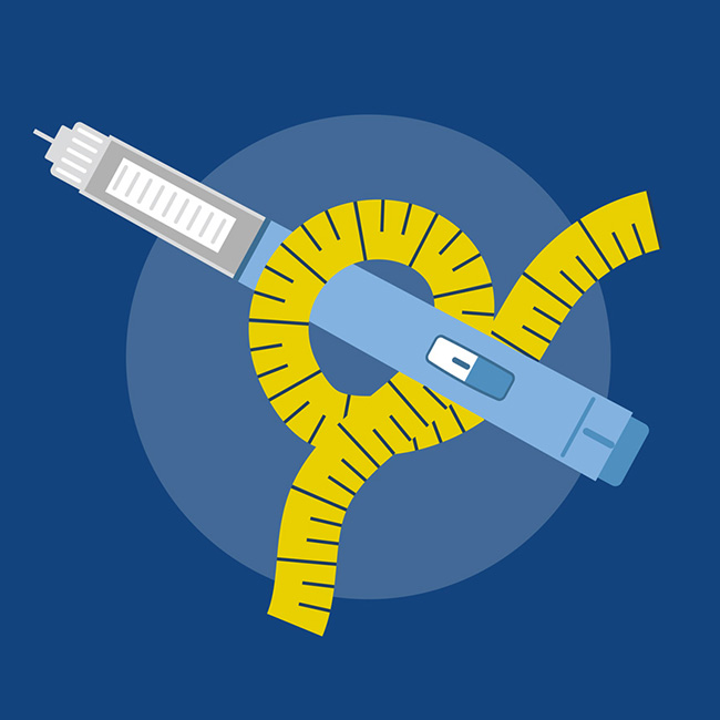 Illustration of a measure tape around a self injecting syringe